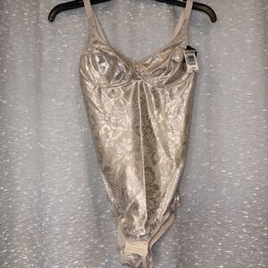 Vintage VANITY FAIR SATIN BODYSUIT‎ Panty NYLON Stretch BRA Floral  34C Beige